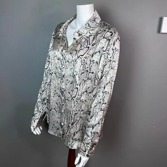 Reformation top blouse, XL silk button up long sleeve snake print new cream - Picture 6 of 9